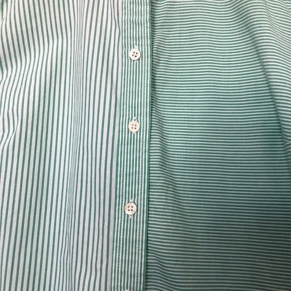 Talbots Horizontal Vertical Stripe Green Botton Down Shirt Medium - Picture 5 of 7